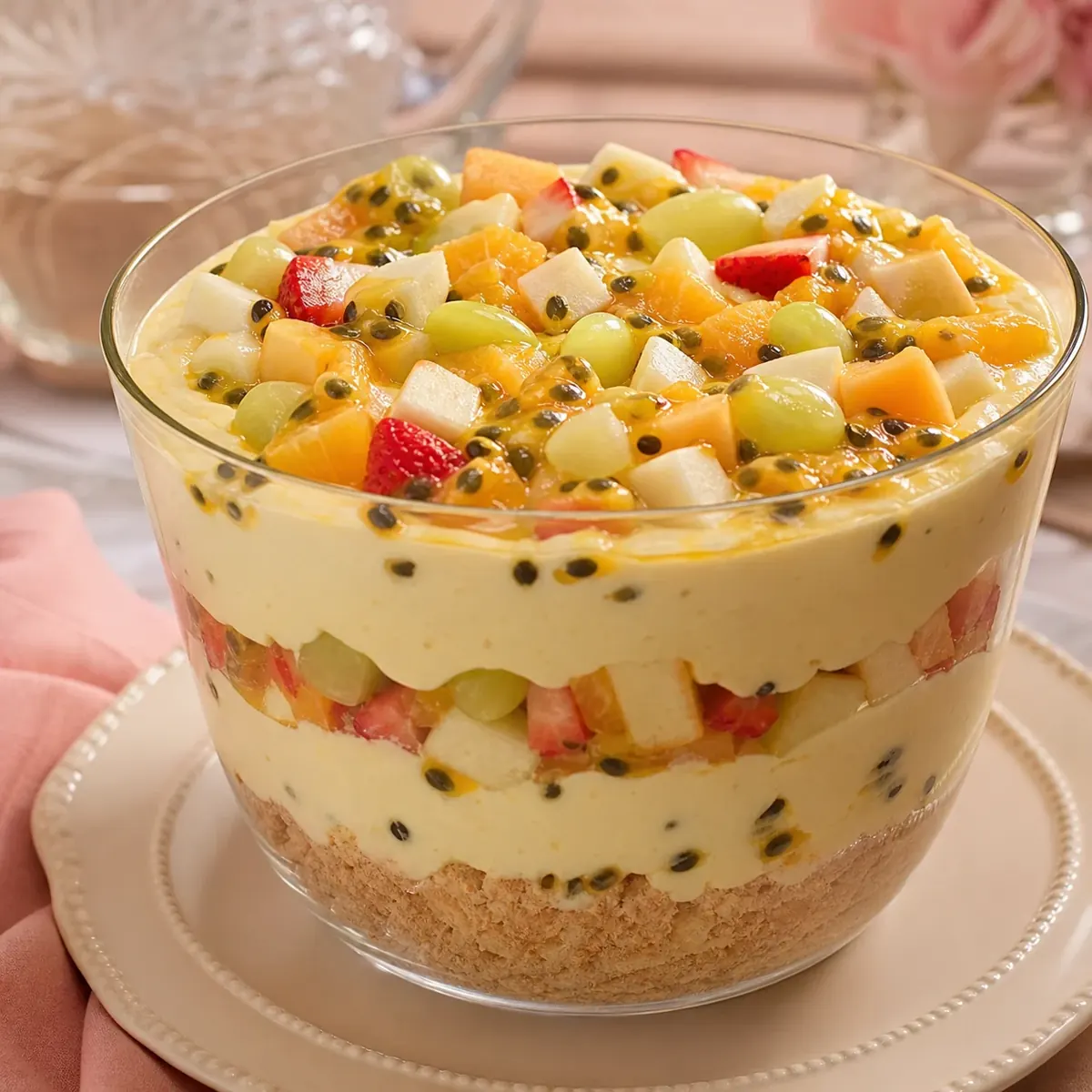 Mousse de maracujá com salada de frutas