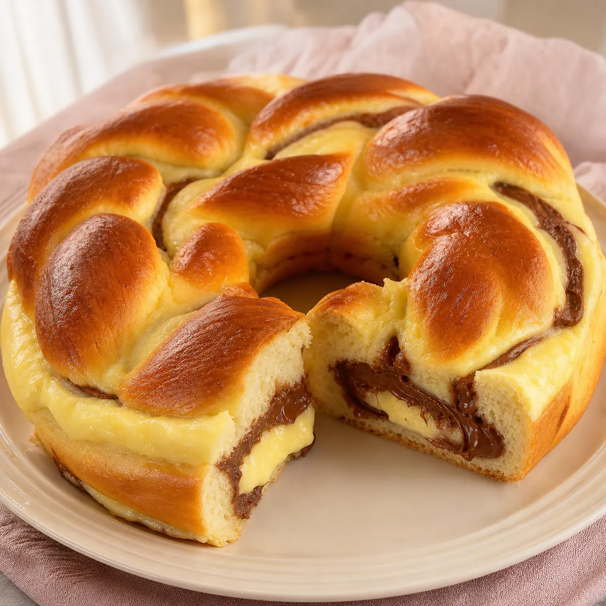 Rosca com Creme de Confeiteiro e recheada com chocolate/ Deliciosa